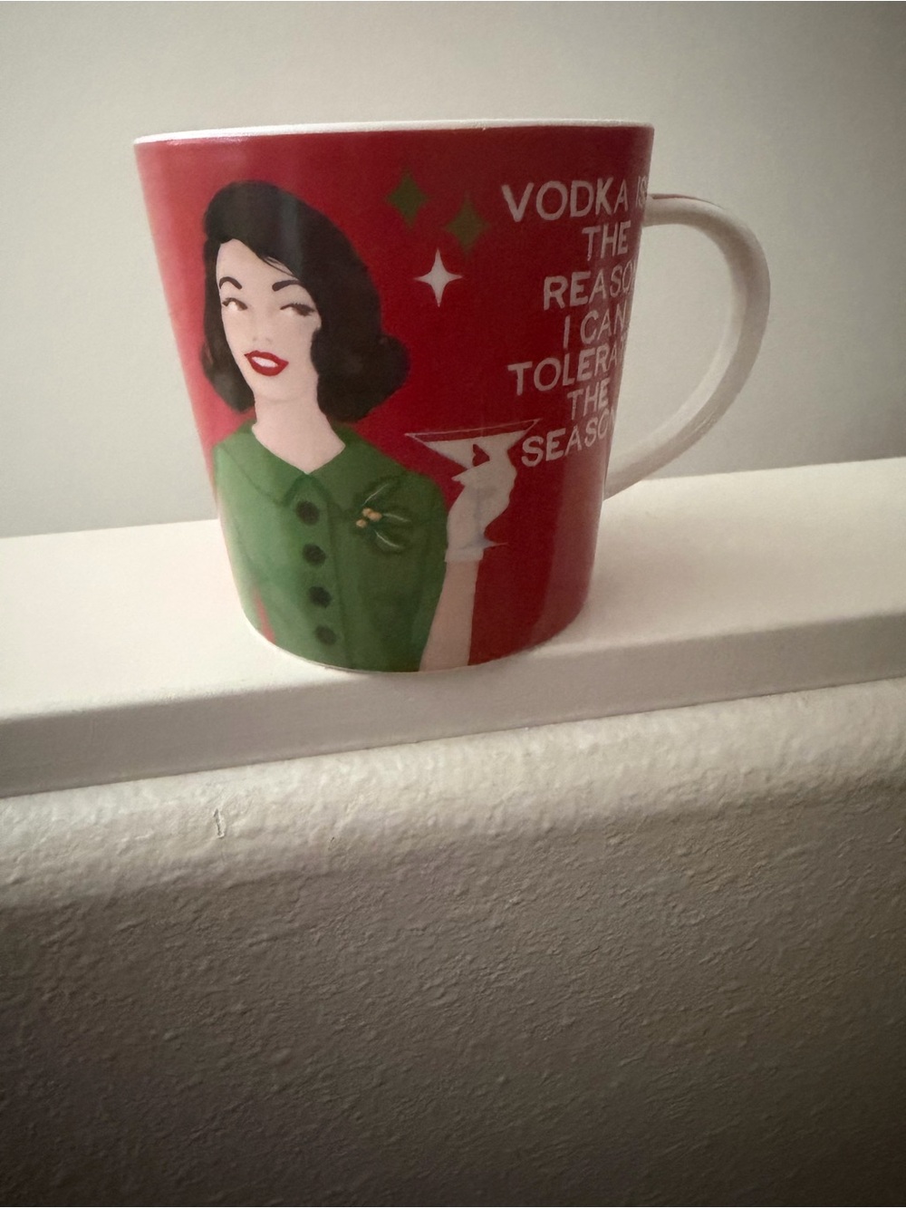Retro Holiday Lady Ceramic Mug - Red & Green - Picture 4 of 6